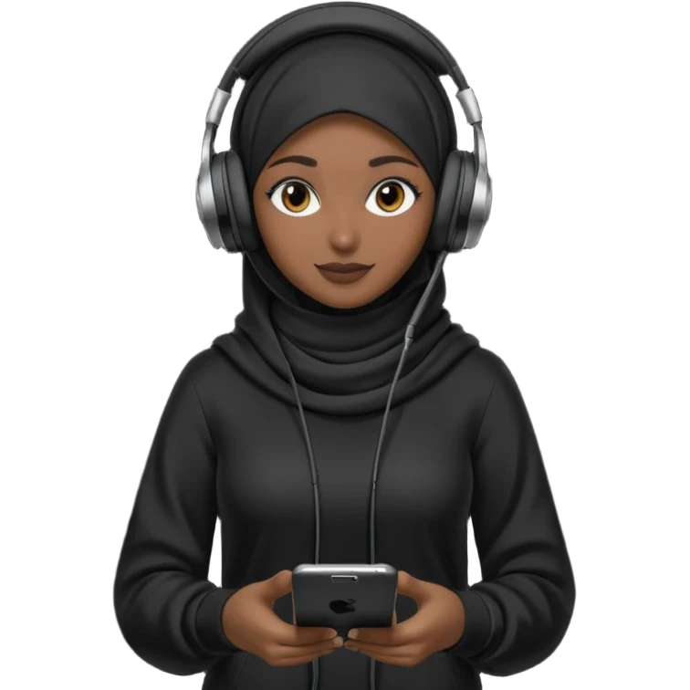 hijab DJ, headphone,  full body, black emoji