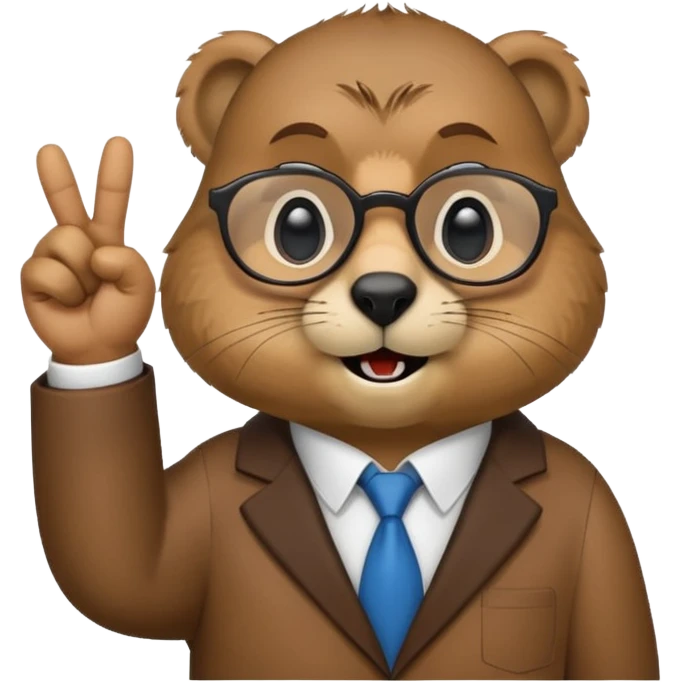 Create a version of the "nerd emoji with finger pointing up" meme with the face of a groundhog. Be sure he has glasses, buck teeth, and a smarmy "um, actually..." look on its face emoji