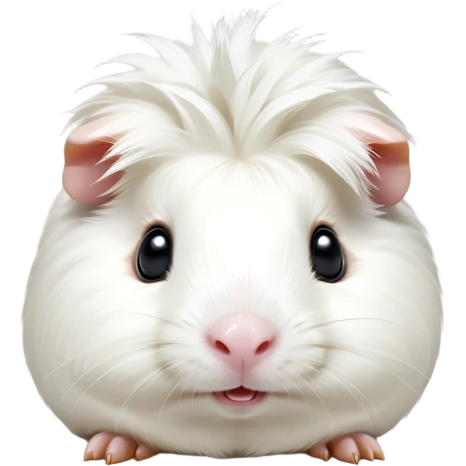 Cinematic Comical White Guinea Pig Portrait Emoji, Head tilted dramatically with an exaggeratedly amused expression, featuring a glossy, pristine white fur with an adorably scrunched face, wide, expressive dark eyes filled with playful disbelief, Simplified yet hilariously expressive features, highly detailed, glowing with a slightly sassy glow, high shine, dramatic yet playful, stylized with an air of cheeky mischief, bright and endearing, soft glowing outline, capturing the essence of a spirited and over-the-top guinea pig, so meme-worthy it feels like it could side-eye its way into internet fame instantly! emoji