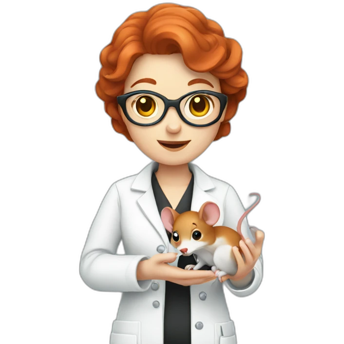 Redhead scientist holding mouse on her hand emoji