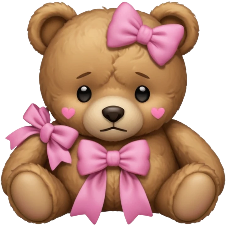 Sad Sleeping teddy bear wearing pink bow emoji