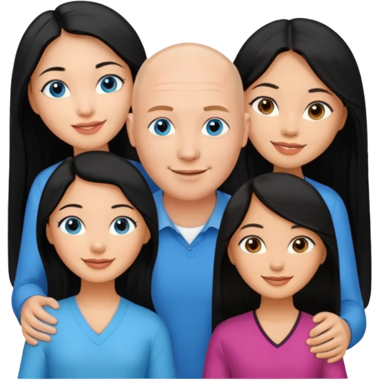 Bald white man blue eyes in love with Filipina woman 2 young Filipina girls long hair emoji