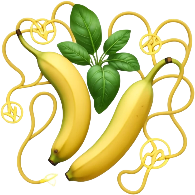 Golden banana, avocado, potatoes and spinach floating around a glowing nervous system and heart. Electrical waves connect these potassium-rich foods to nerves, heart and muscles, showing how potassium supports electrical stability and fluid movement in the body. emoji