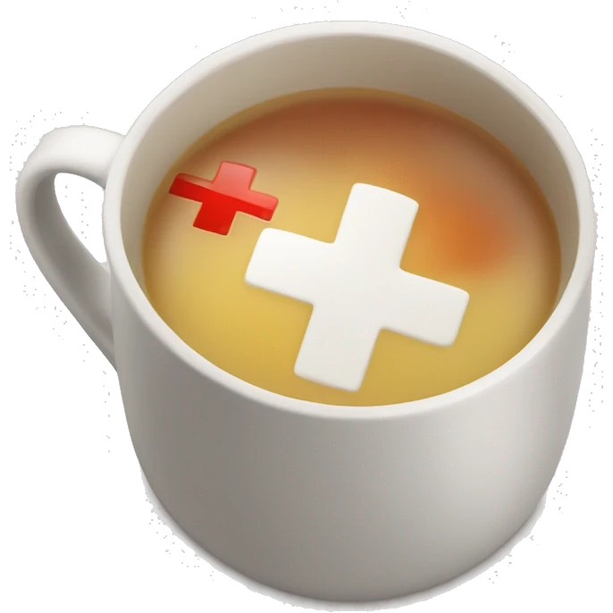 "A cup of hot soup with a red cross." emoji