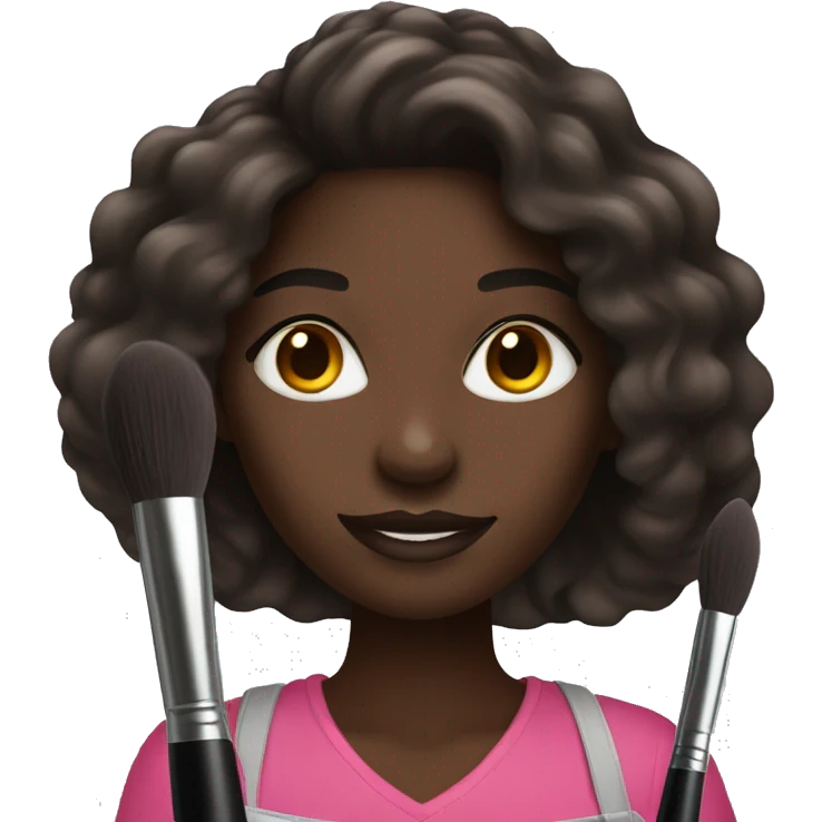 Make makeup artist holding makeup brush dark skin and   long hair emoji