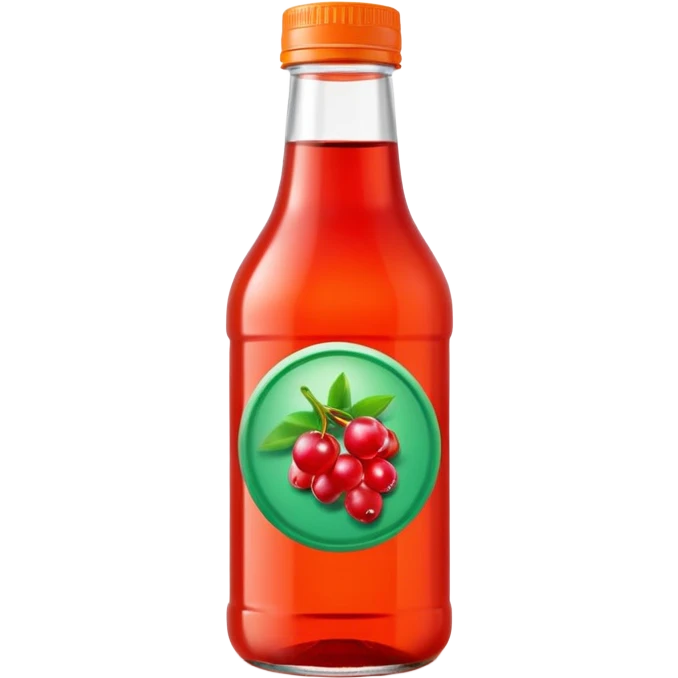 bottle of red berry juice, transparent or semi-transparent, simple screw cap green or orange or white, blank label optional, glass or PET plastic, iconic slim shape, vibrant liquid, soft lighting, 3D clean style, transparent background emoji
