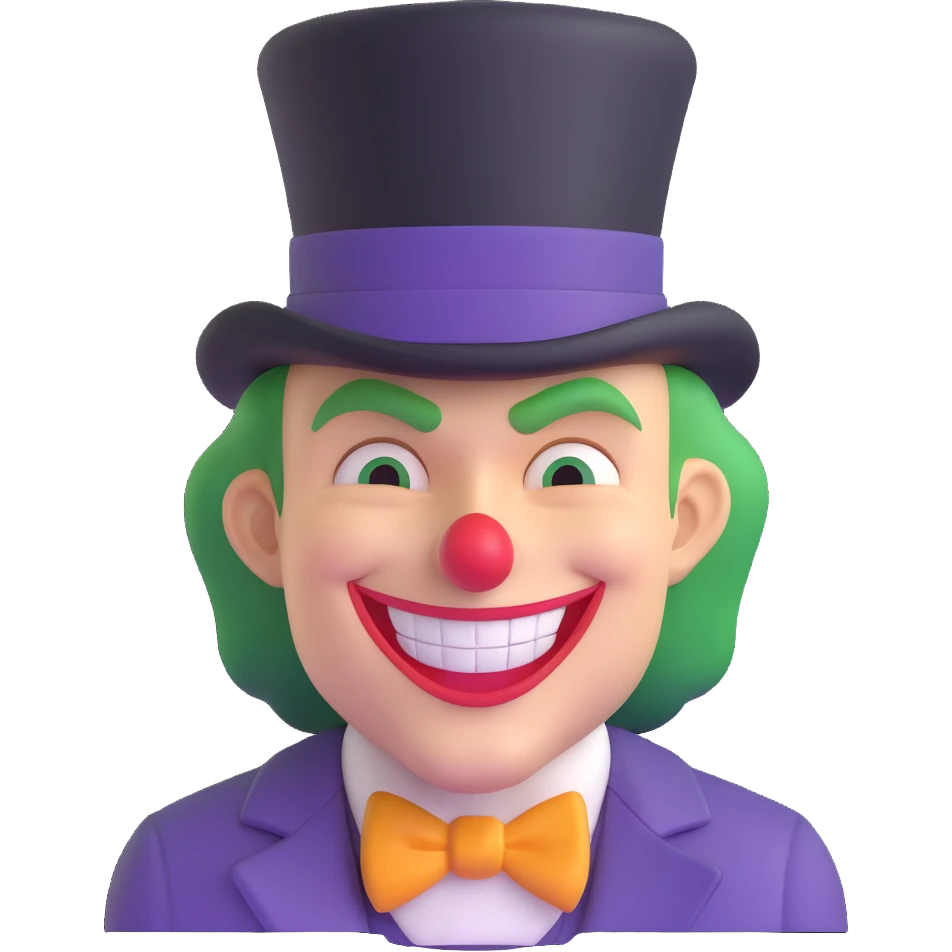 Joker with a wide grin and a top hat emoji