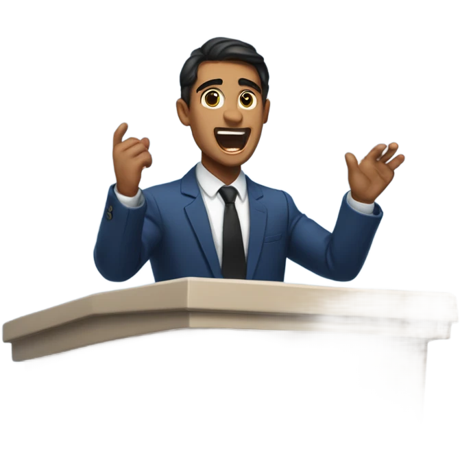 Tan Man with dark hair and eyes blue suit and black tie preaching behind pulpit emoji