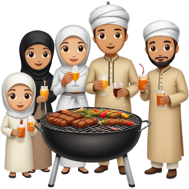 Turkish beautiful finished islamic family make bbq time emoji