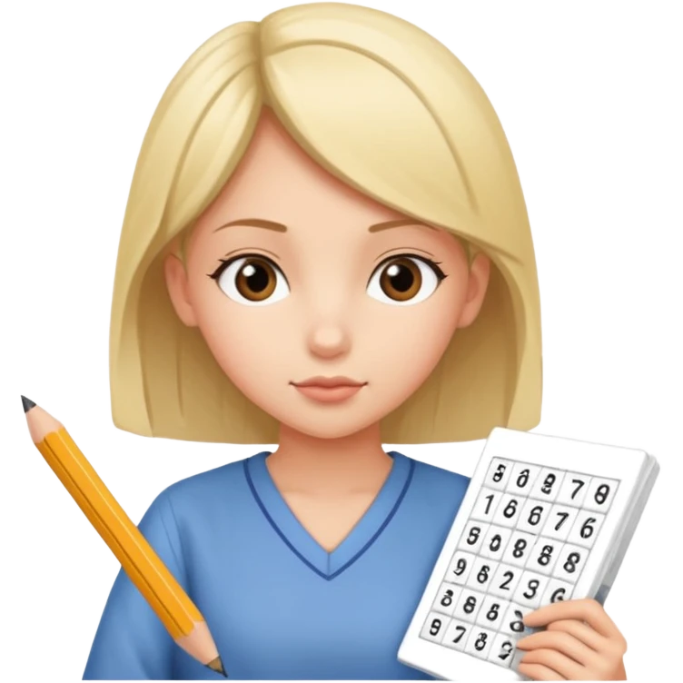Girl Sudoku Problem-Solving on the new paper, side view. emoji