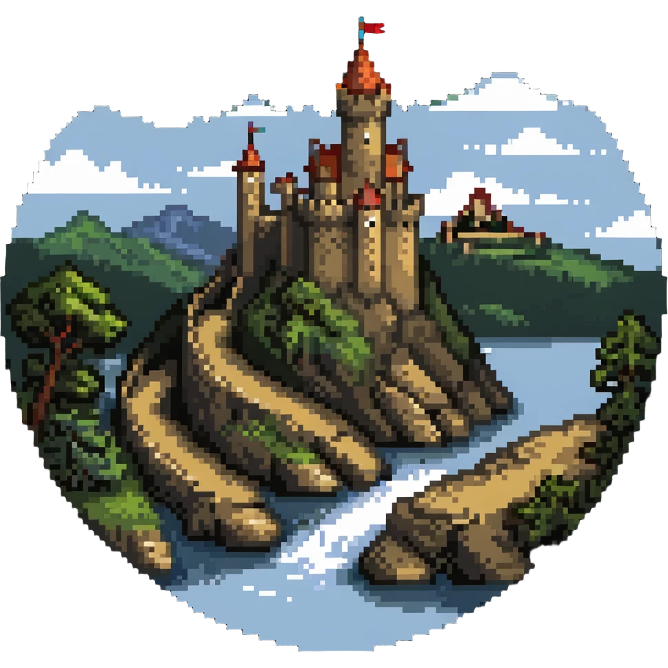 icon of Mértola with castle and river emoji