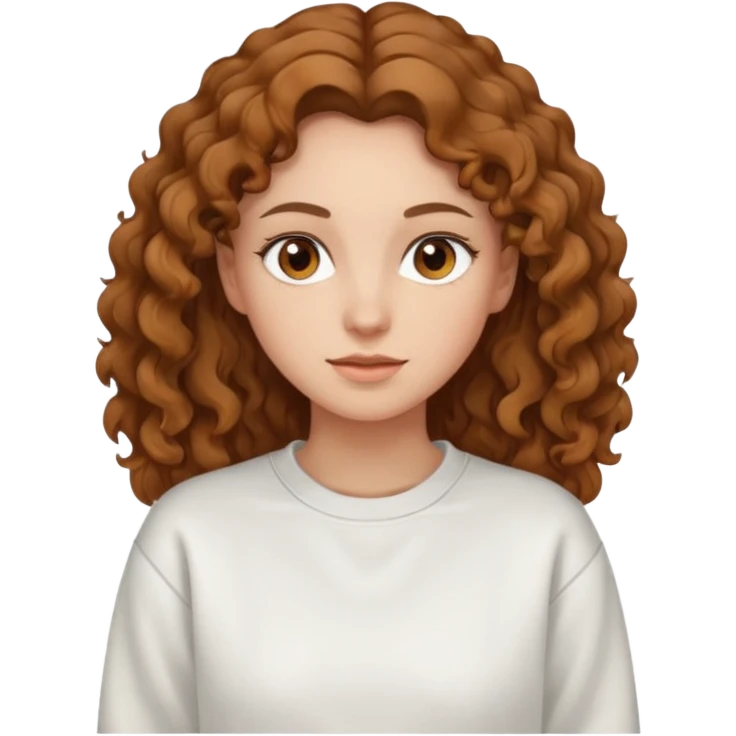 Una donna con una felpa semplice bianca,ha gli occhi marroni,i capelli marroni chiaro , c’è gli ha lunghi e ricci ma non troppo emoji