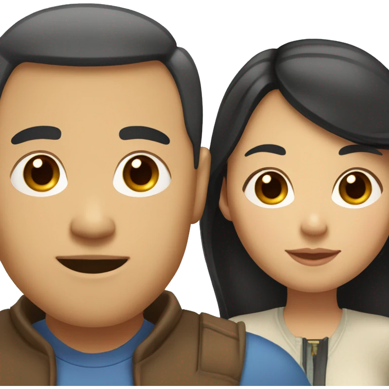 White dad, Asian mom with black hair with red highlights, asian/hispanic daughter with brown hair and blonde highlights emoji
