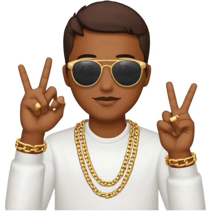 rapper emoji making a hand sign, gold chain, sunglasses emoji