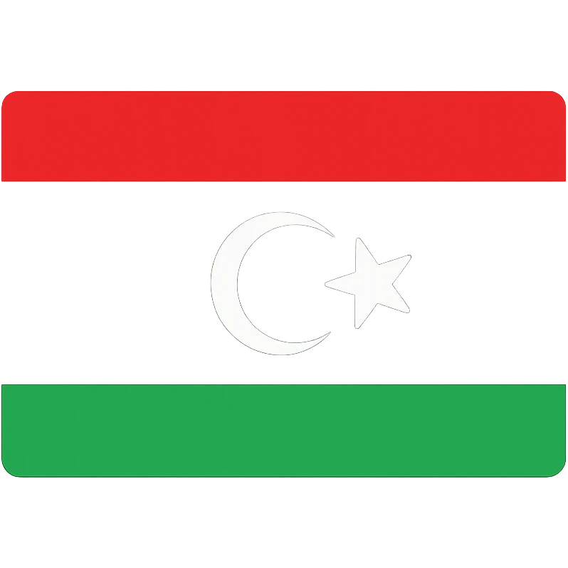 national flag of Libya with three horizontal stripes red black green and a white crescent and star in the center of the black stripe clean flat icon style emoji