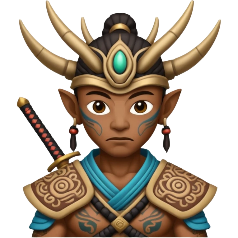 alien mayan ancient samurai with tatooed emoji
