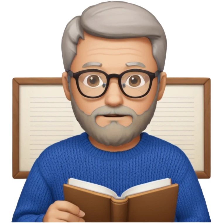 man with gray beard and glasses studying emoji