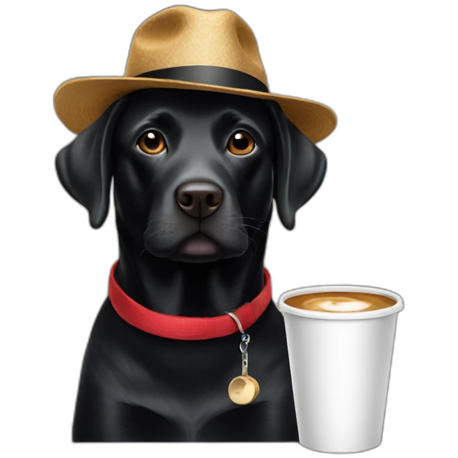 Black  labrador with hat and coffee and glasses emoji