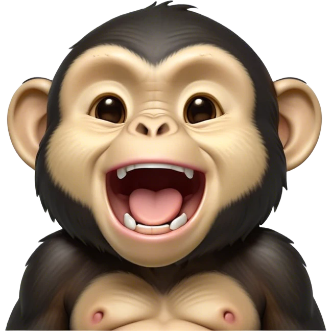 Cinematic Cute Yawning Chimpanzee Portrait Emoji, Head tilted slightly with a dramatic, wide-open yawn, showcasing a gently textured face with half-closed, drowsy eyes and an open, relaxed expression, Simplified yet irresistibly adorable features, highly detailed, glowing with a soft, cozy glow, high shine, relaxed yet expressive, stylized with a dash of whimsical primate charm, soft glowing outline, capturing the essence of a drowsy yet affectionate guardian that seems ready to stretch out for a nap! emoji