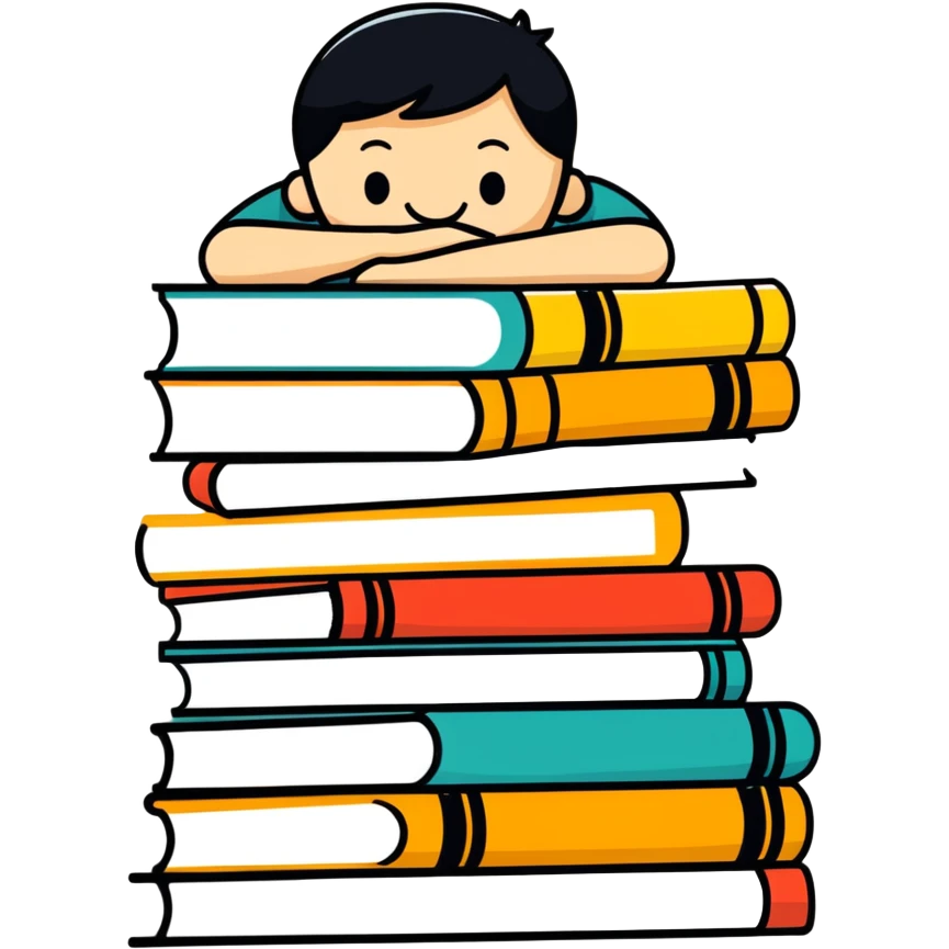bookworm curled around a stack of books smiling emoji