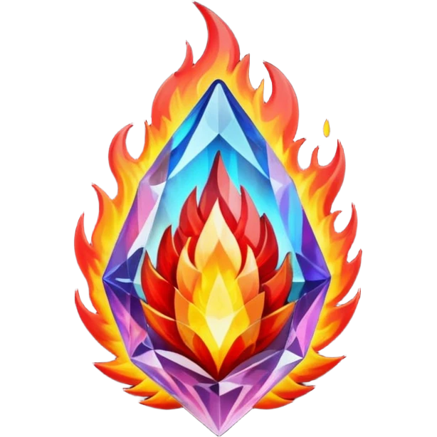 Red flaming crystal with a $ carved into the center of the crystal. emoji