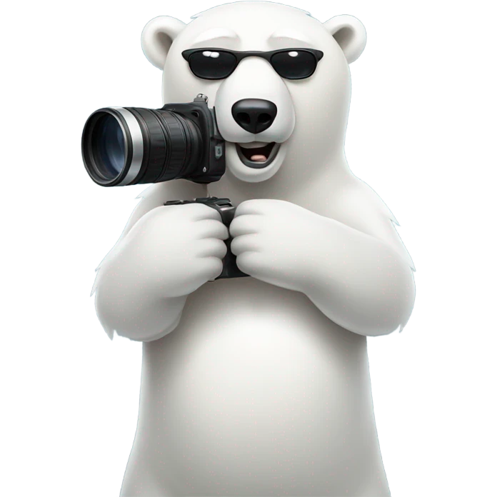 Polar bear with a camera and long lense emoji