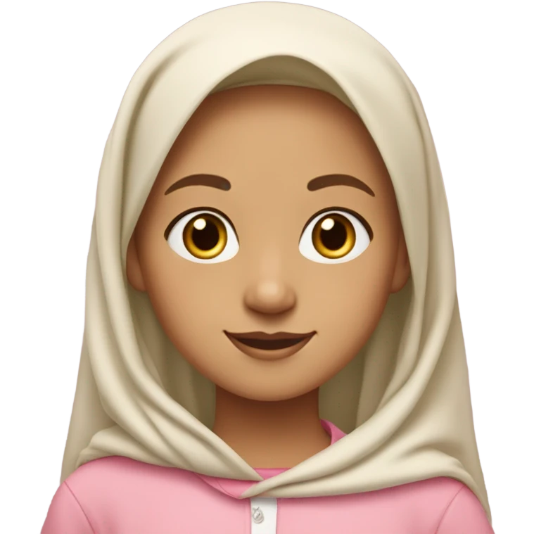 preppy girl,with white hijab, wavy hair, pink clothes, light tan skin, golden earrings, 10 years old  emoji