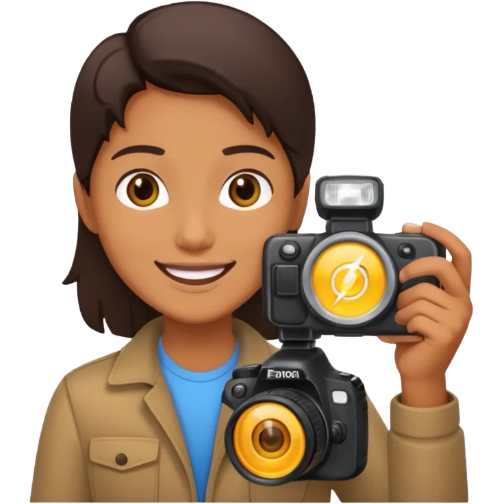 Photographer with flash speedlight,with camera emoji