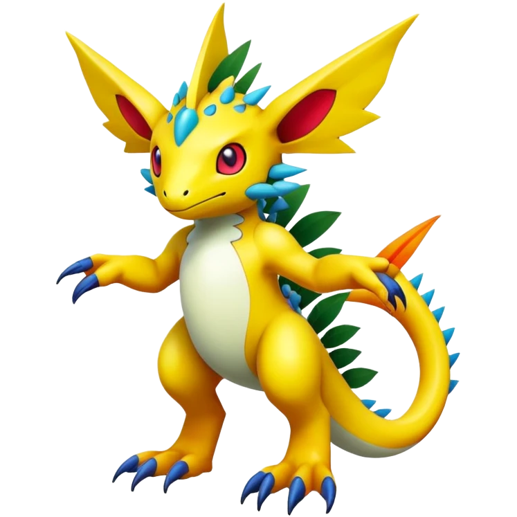 exotic tropical Fakémon-Pokémon-Digimon-hybrid-creature, full body, with markings emoji