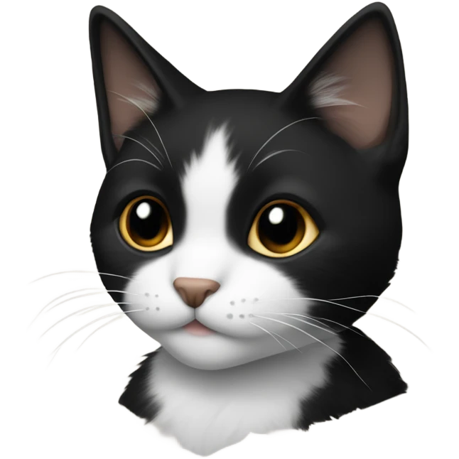 Small black-furred short-haired cat with white fur on her chest and all-black head emoji
