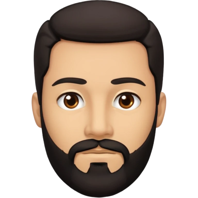 A man with black eyes. With a black beard and medium smooth hair. with the neck emoji