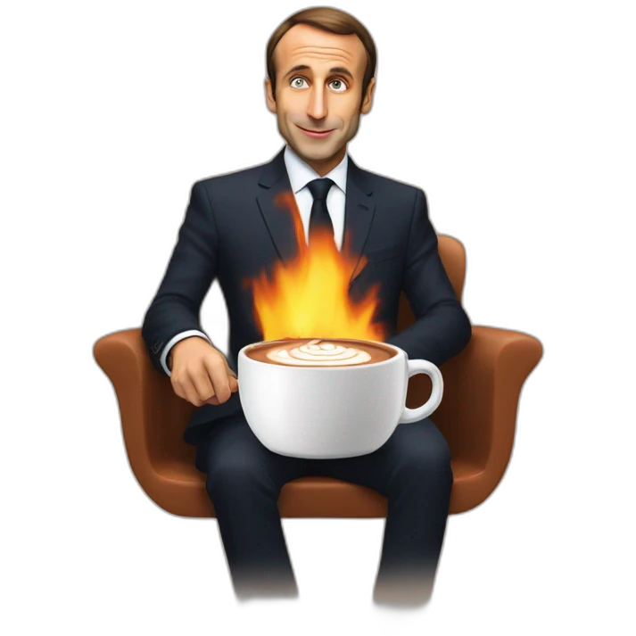 Macron with Zemmour drinking hot chocolate around a fire emoji
