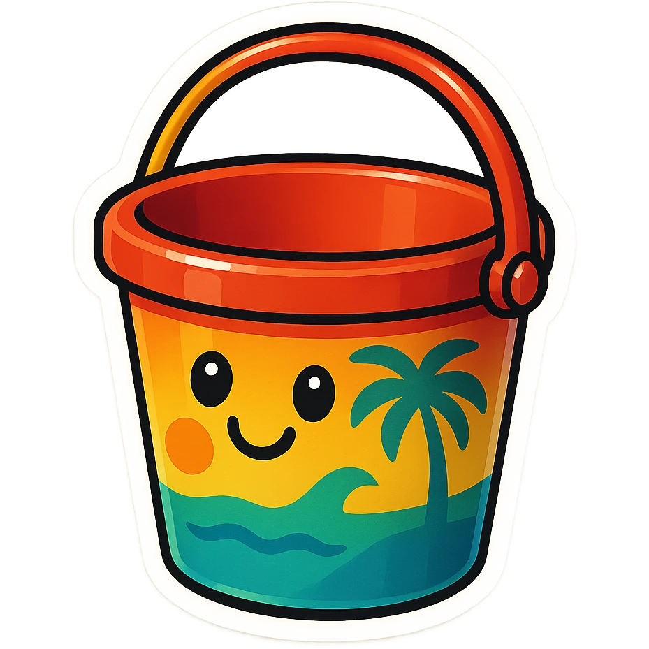 A cheerful beach bucket with a summer pattern, ready for a day of fun. emoji