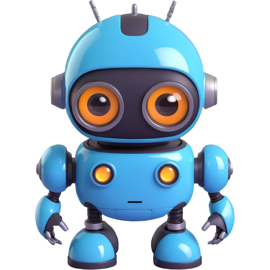 Friendly robot with big expressive eyes — round head, glossy finish, slightly clumsy but charming, cute (think Wall-E meets Baymax). emoji