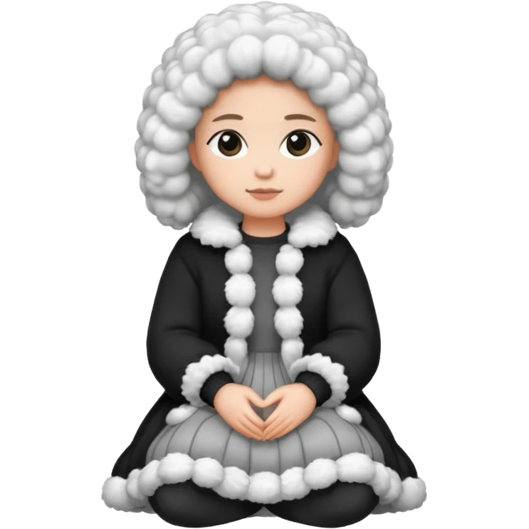 Barboncino seduto in bianco e nero con vestitino in maglia emoji