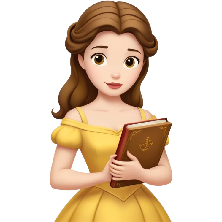 Disney's Belle with a yellow dress and a book emoji