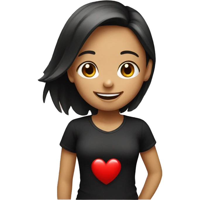 smiling girl in black shirt with red heart  emoji