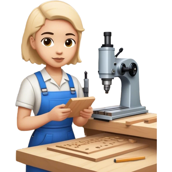 isometric fabricator working in creative workshop cnc machine woodshop school teacher emoji
