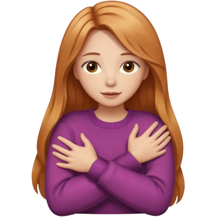 girlfriend with long dark strawberry blonde hair middle part with brown eyes giving hug emoji