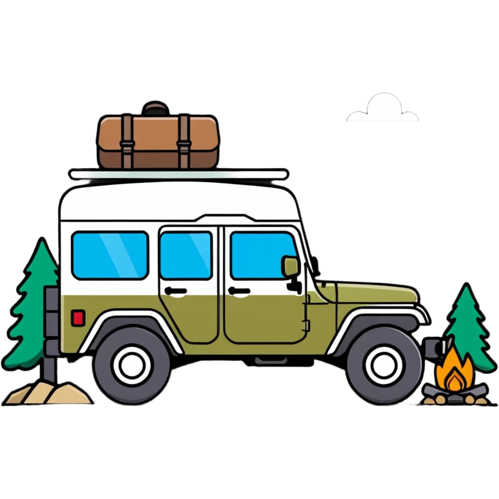 Jeep on a camping trip in nature emoji