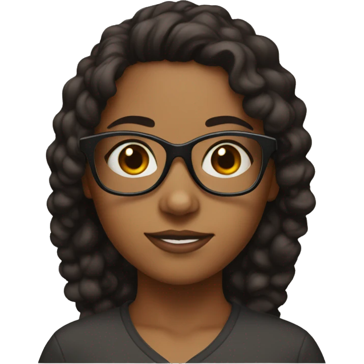 Brownish girl with dark brown curls and black glasses emoji