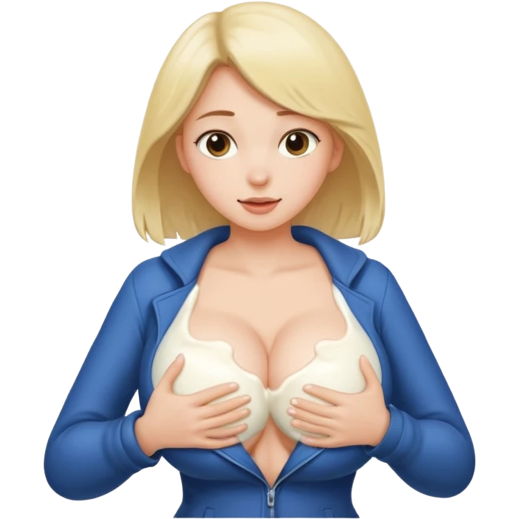 A girl taking off her coat and squishing her big breasts and white milk comes out of her big  emoji
