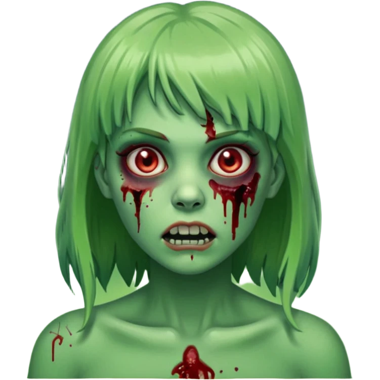 Mulher cabelo de franjinha pele verde zumbi sangrando bonito com zundo escuro noite  emoji