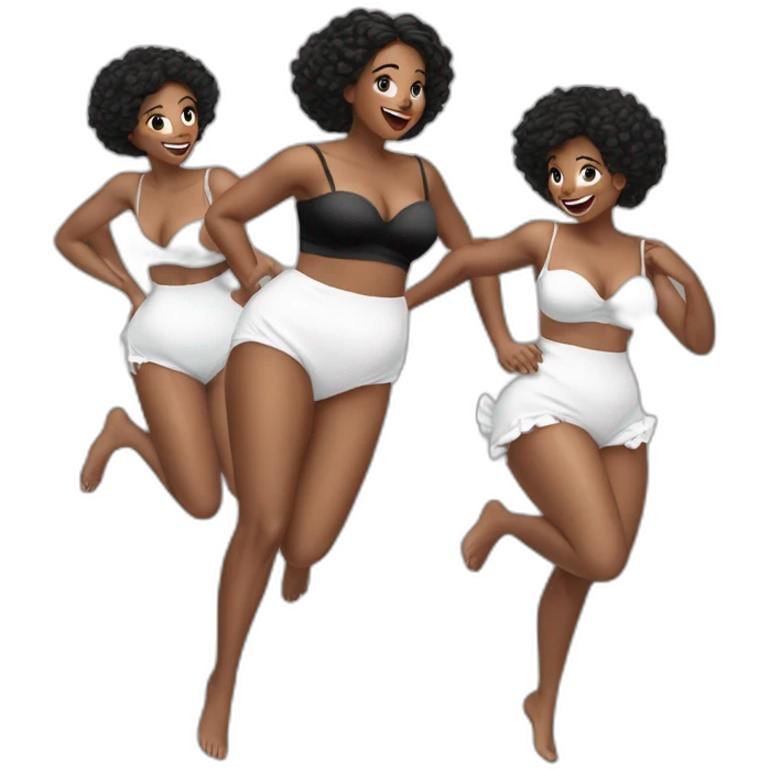 two curvy beauties jumping white small knickers black dress emoji