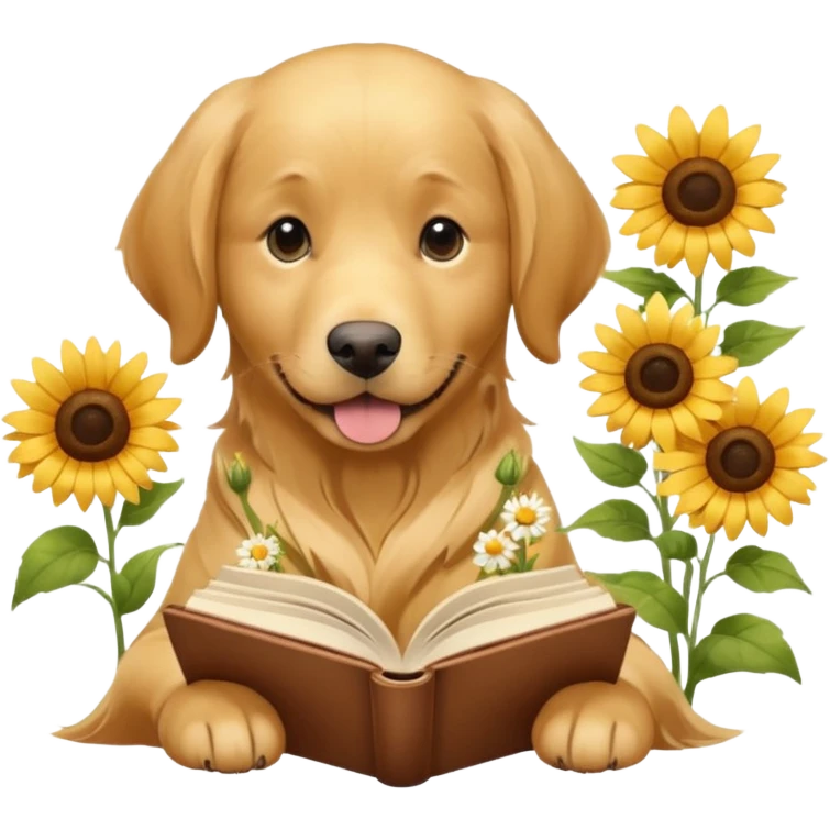 Dogs reading books + flowers  emoji