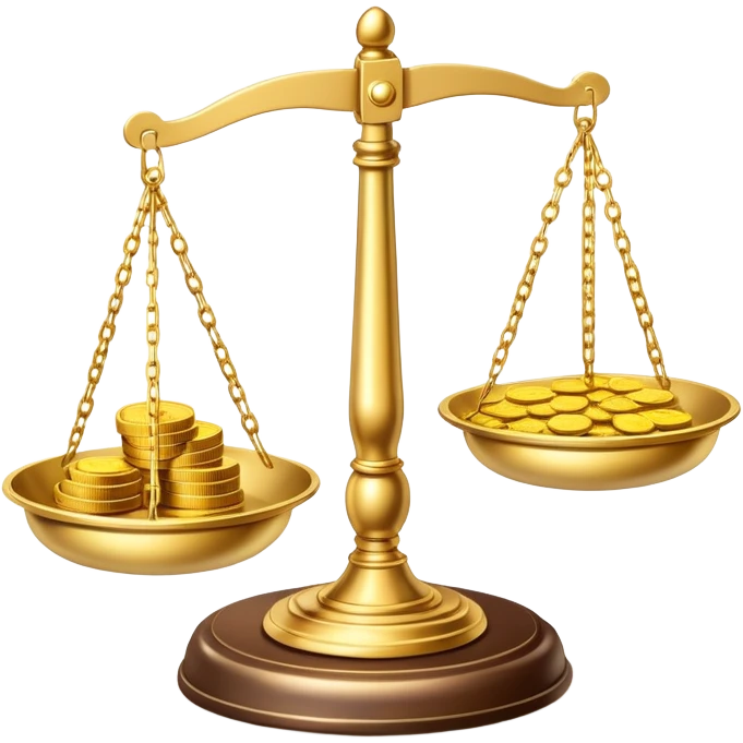 balance scale with gold coins in the trays emoji