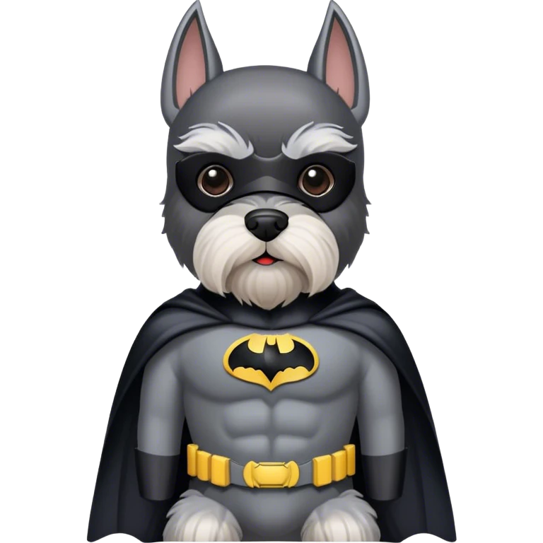Miniature schnauzer wearing a Batman suit emoji