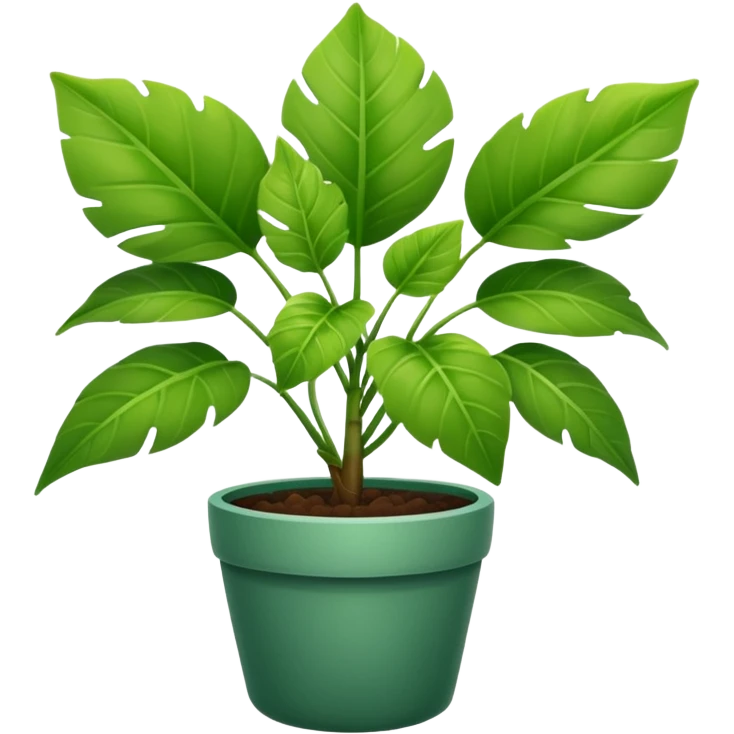 The potted plant has three large leaves inside. emoji