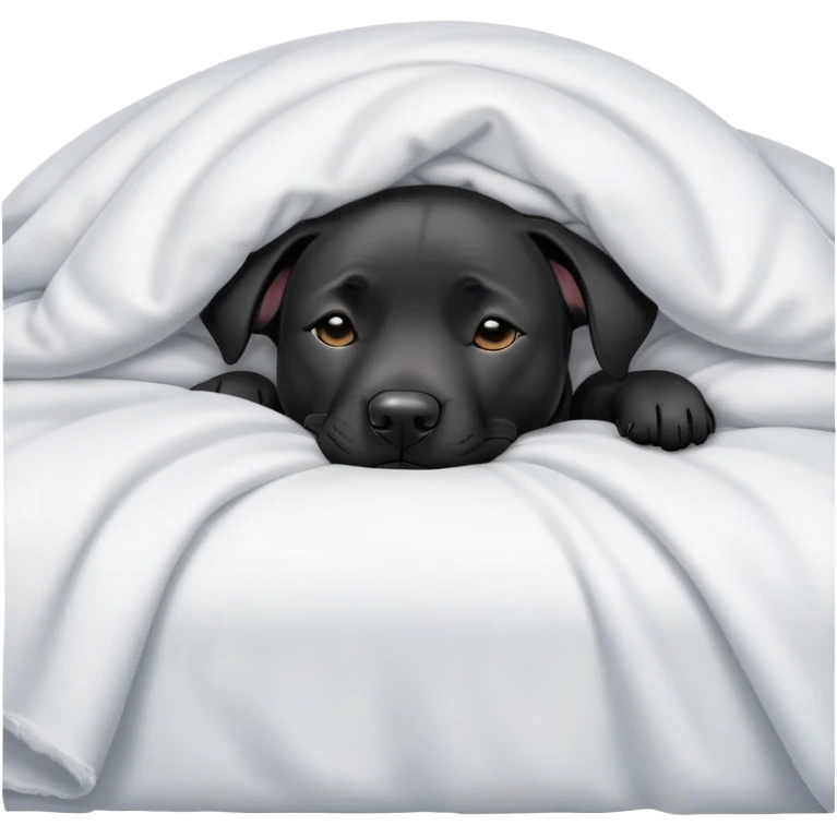 black lab/amstaff dog sleeping under the sheets in bed emoji