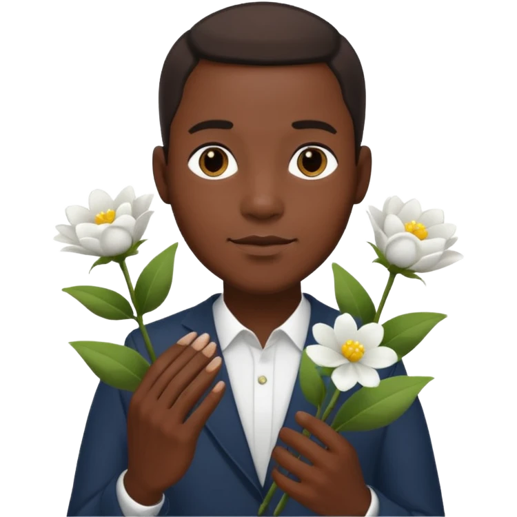 black man holding white flowers in their hands emoji